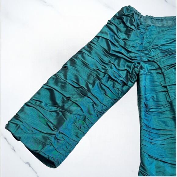 Vintage Chetta B Teal Silk Ruched Off Shoulder Party Top Size 4 Bloom Noviello - Picture 5 of 8